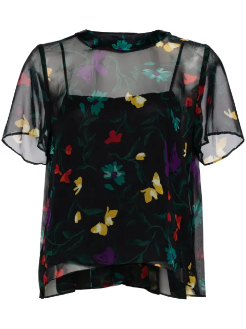 sacai floral-print sheer top