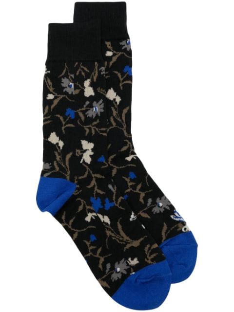 sacai logo-print floral-intarsia socks