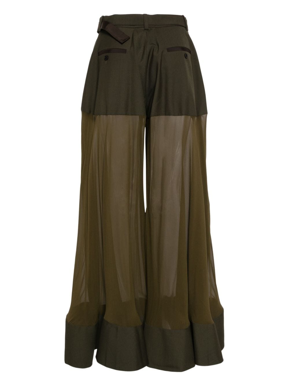 Shop Sacai High-waisted Belted Silk Trousers In Grün