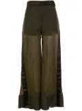 sacai high-waisted belted silk trousers - Green