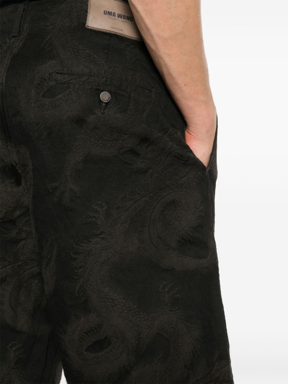 Shop Uma Wang Dragon-print Denim Shorts In Brown