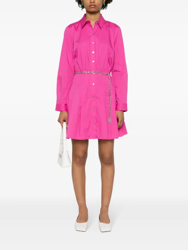 Michael Michael Kors Belted Mini Shirt Dress Pink FARFETCH UK