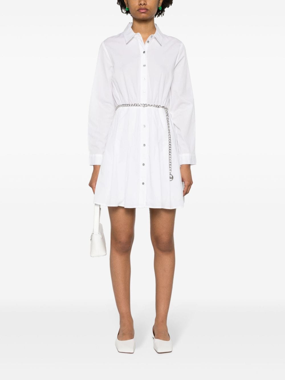 Shop Michael Michael Kors Belted Mini Shirt Dress In Neutrals