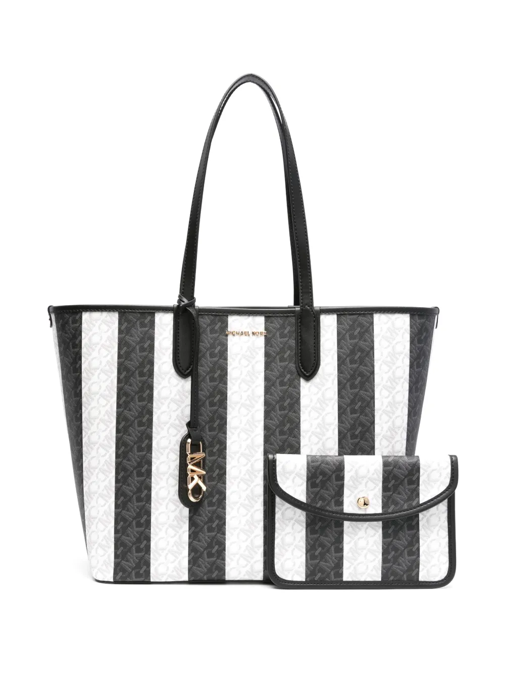 Michael kors black and white on sale striped tote bag