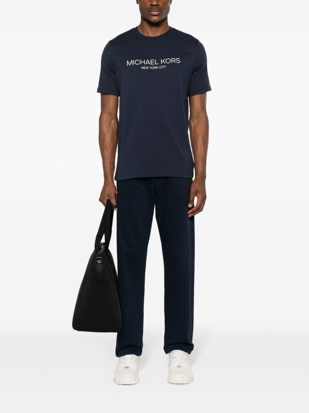 Shop Michael Kors Logo-embossed Cotton T-shirt In Blue