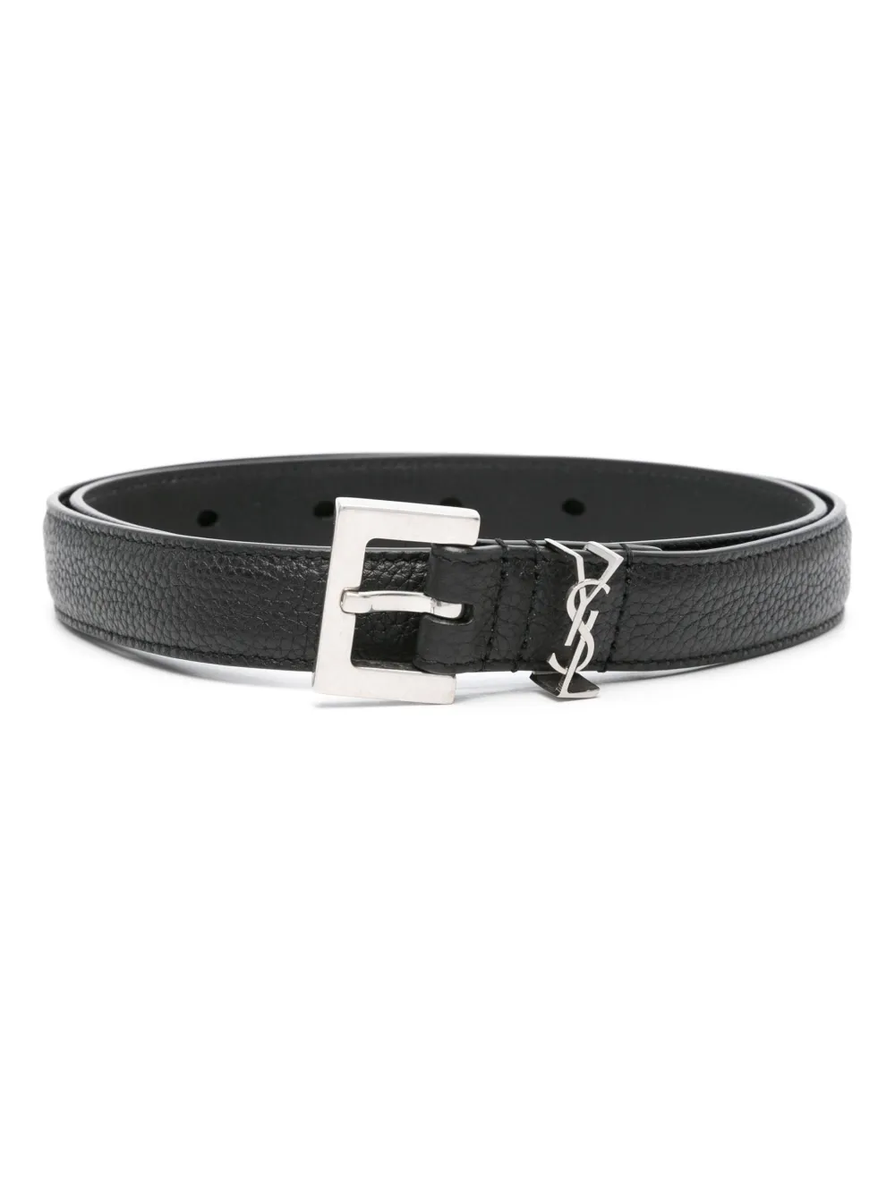 Pre-owned Saint Laurent Ysl-plaque Leather Belt In Black