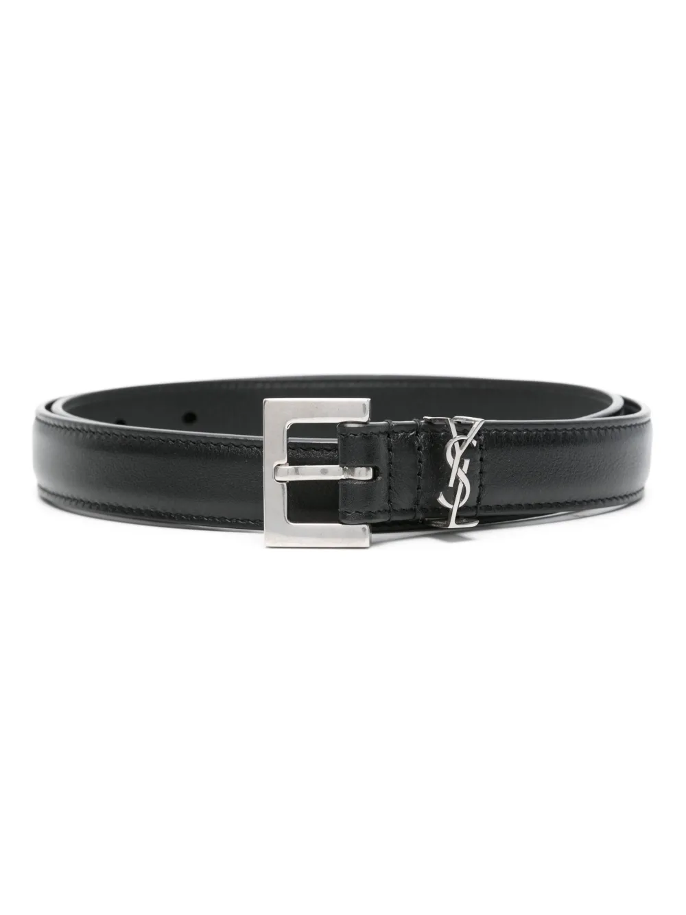 Pre-owned Saint Laurent Cassandre-plaque Leather Belt In Black