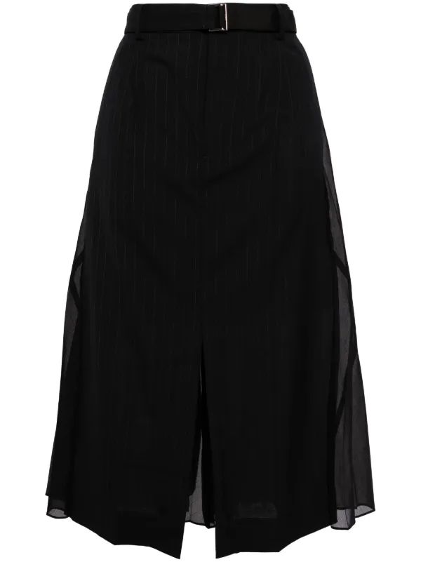 Sacai Prince of Wales Check Midi Skirt in Black