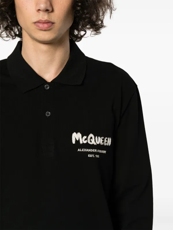 Tシャツ・カットソー alexander mcqueen Embroidered cotton oversize polo shirt Alexander McQueen embroidered-logo Polo Shirt | Black | FARFETCH