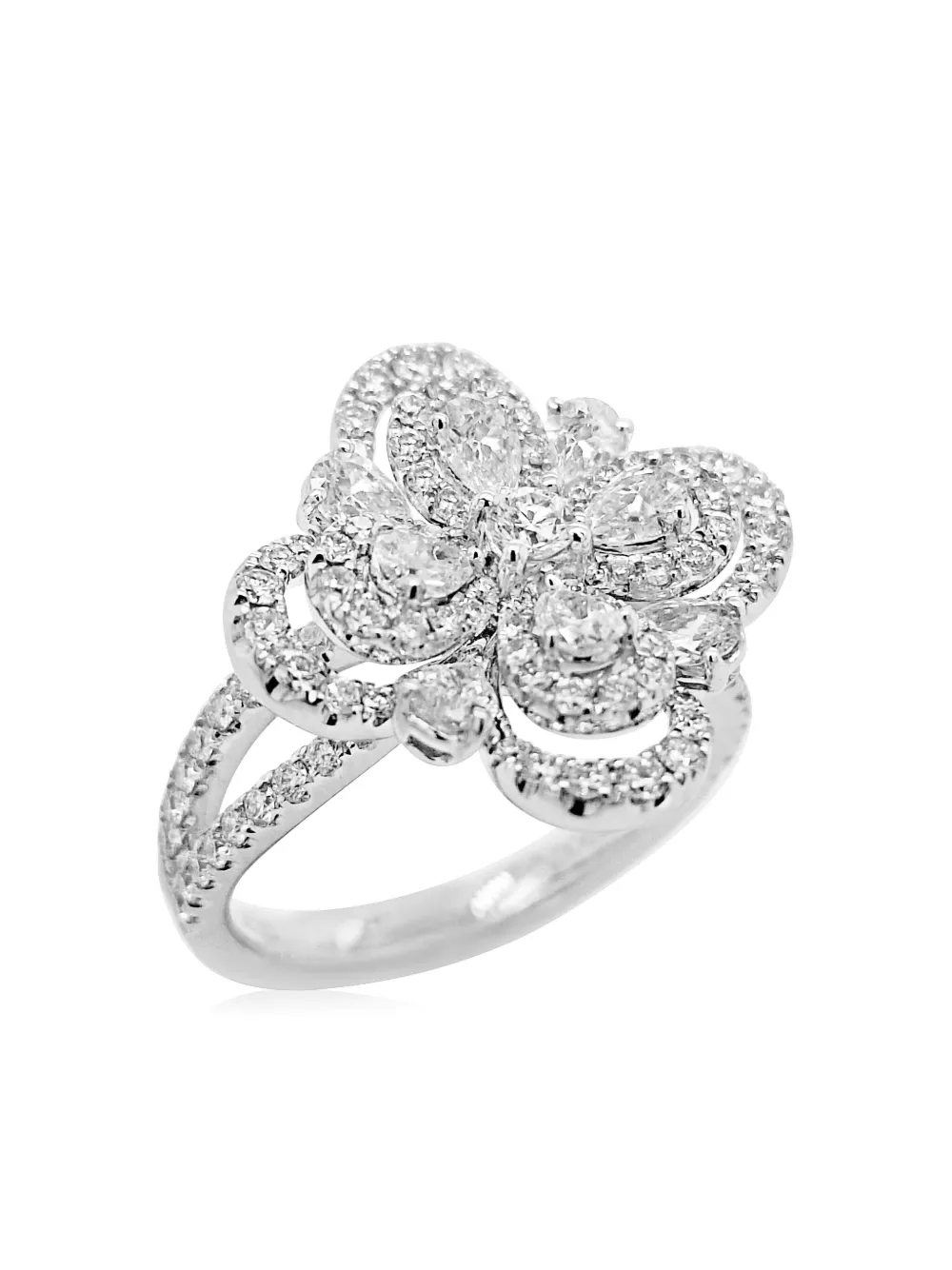 Shop Hyt Jewelry Platinum Flower Diamond Cocktail Ring In Silver