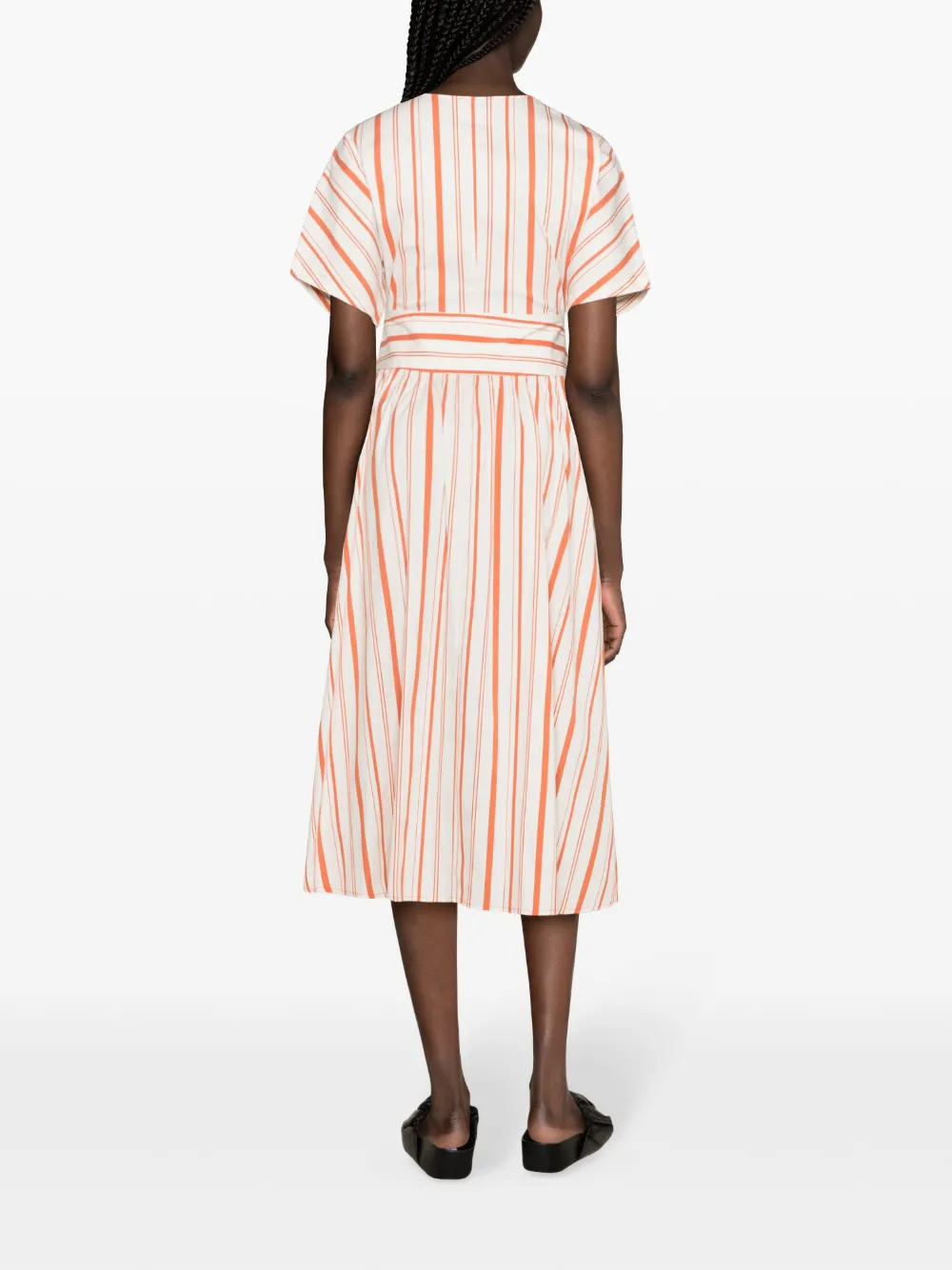 Shop Woolrich Striped Wrap Midi Dress In 白色