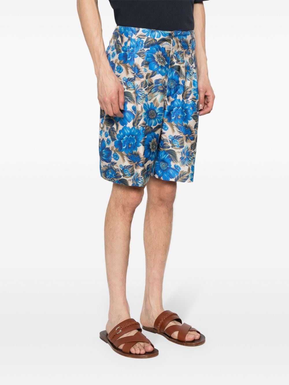 Shop Moschino Floral-print Silk Shorts In Blue