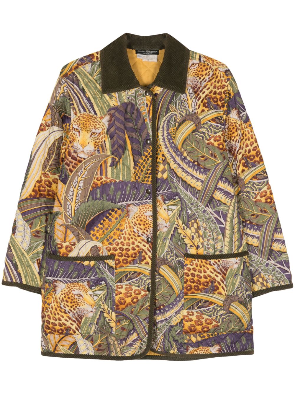 Pre-owned Ferragamo 1980s Jungle-print Quilted Coat In 黄色