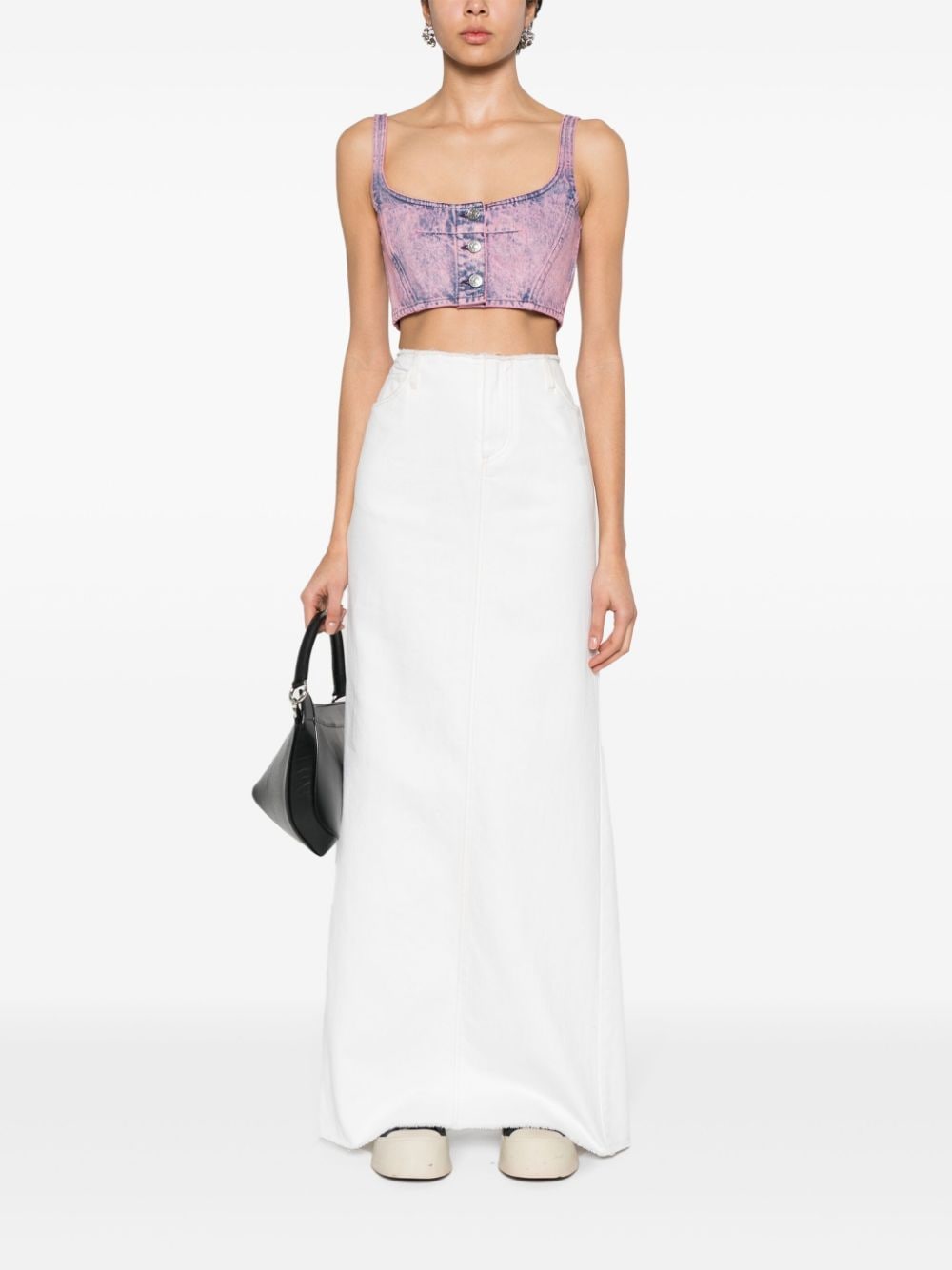 Shop Marni Bleached Denim Crop Top In Pink