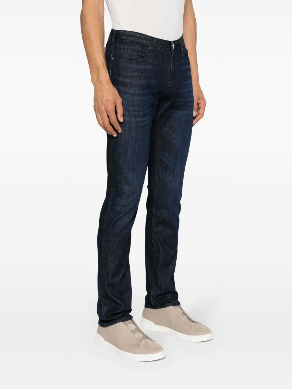 Shop Emporio Armani Mid-rise Slim-fit Jeans In Blue