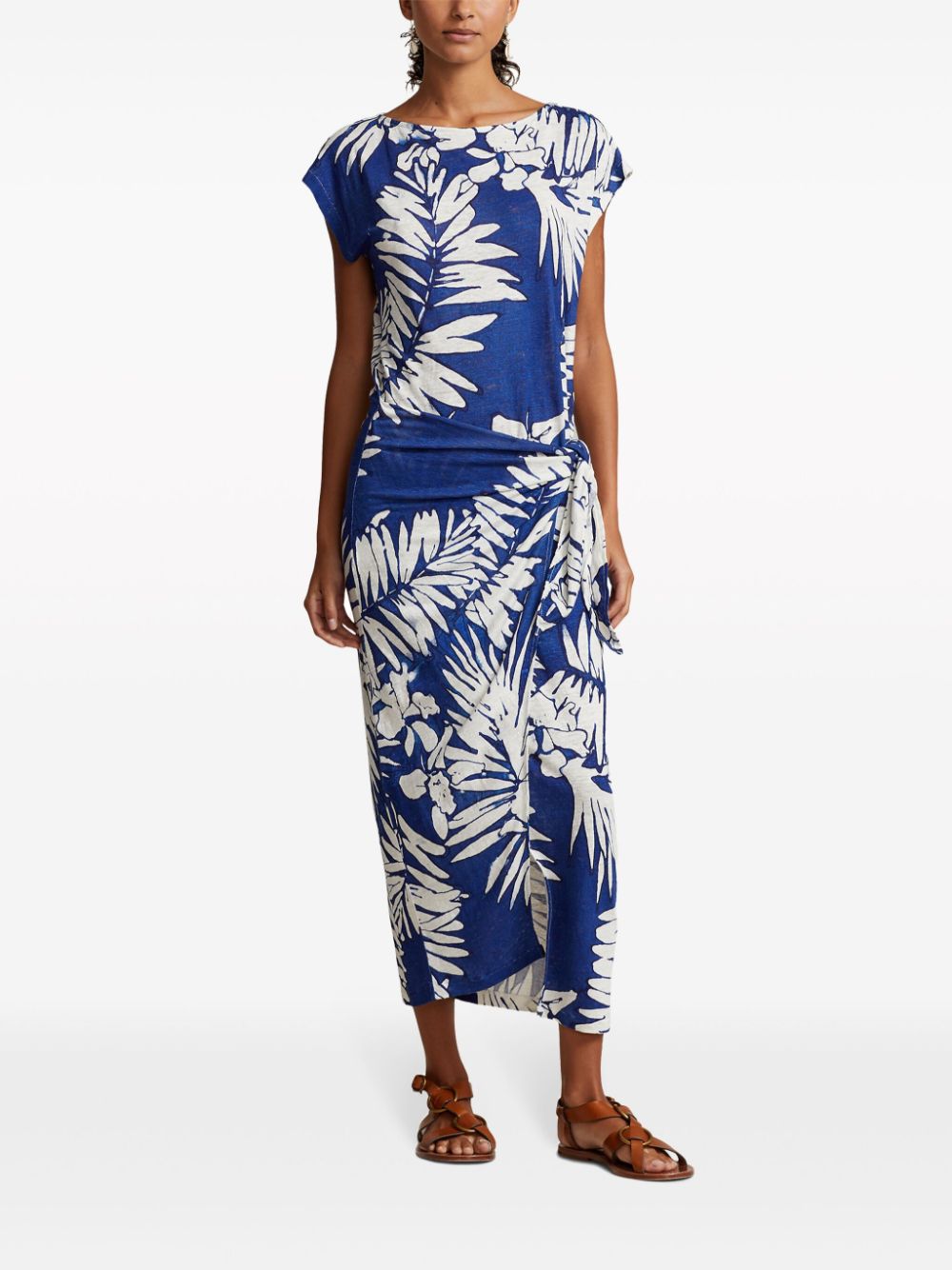 Shop Polo Ralph Lauren Floral-print Linen Maxi Dress In Blue