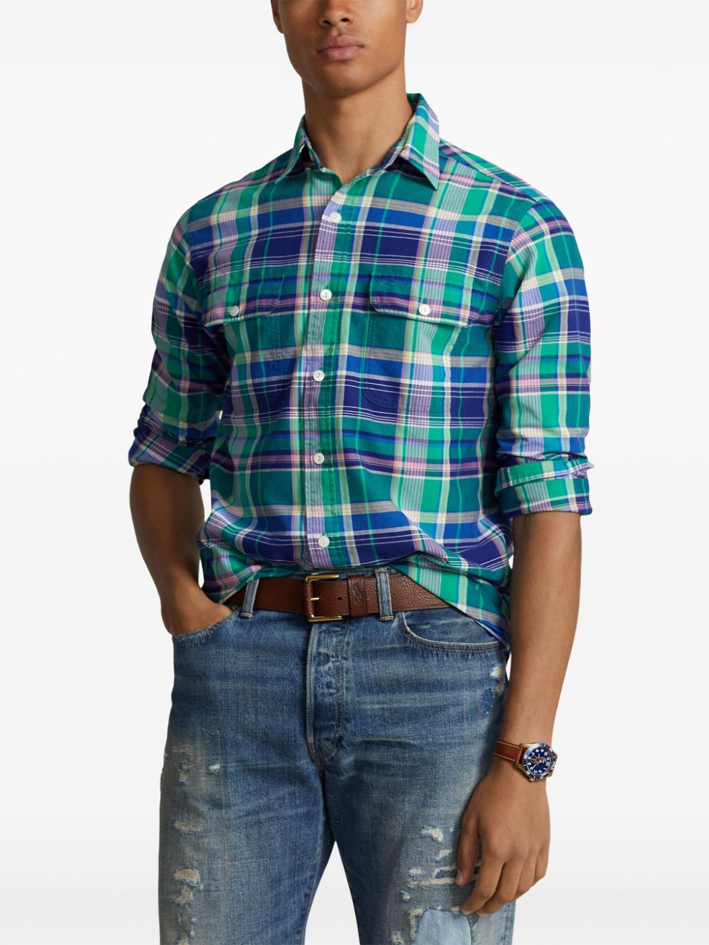 Shop Polo Ralph Lauren Long-sleeve Plaid Shirt In Blue