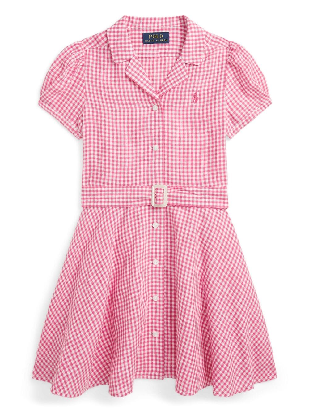 Shop Ralph Lauren Gingham-print Linen Dress In Pink