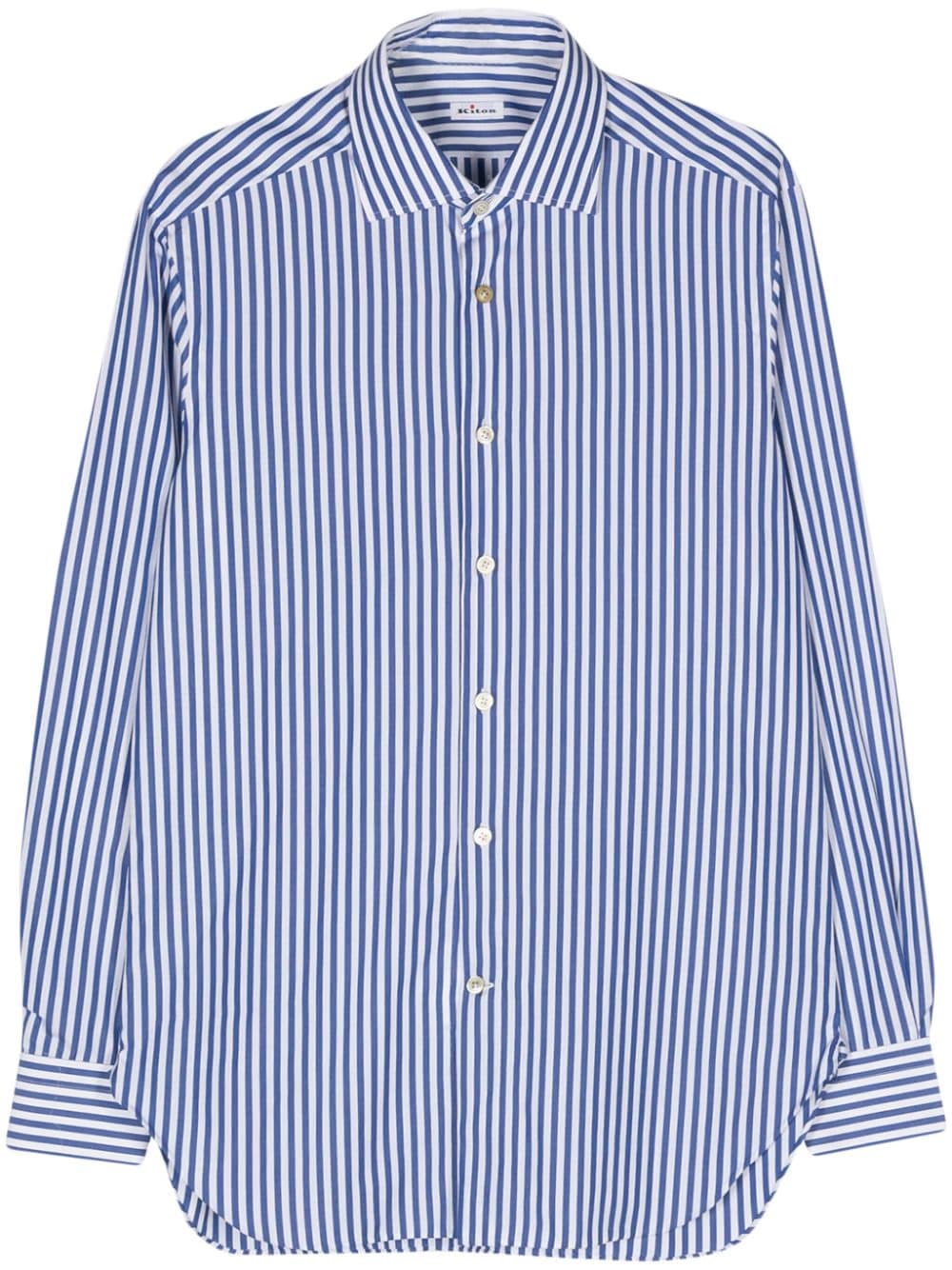 Kiton Striped Poplin Shirt In Blue