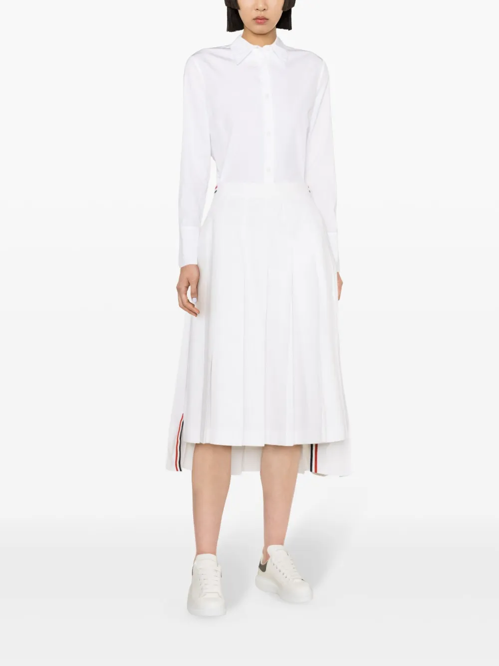 Shop Thom Browne Pleated Cotton Midi Skirt In White