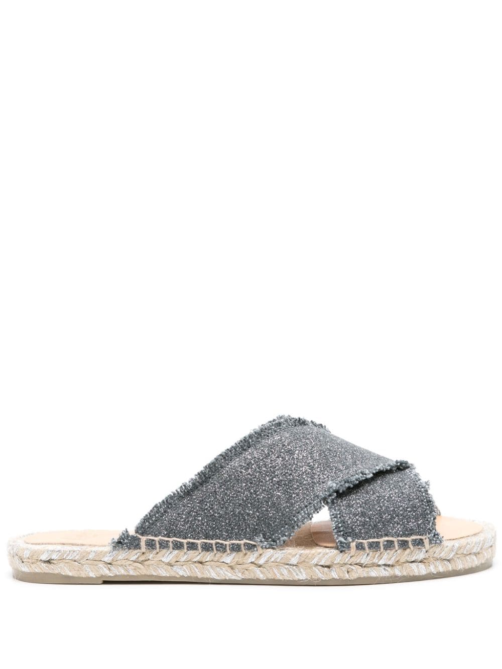 Shop Castaã±er Palmera Glittery Espadrille Slides In Grey