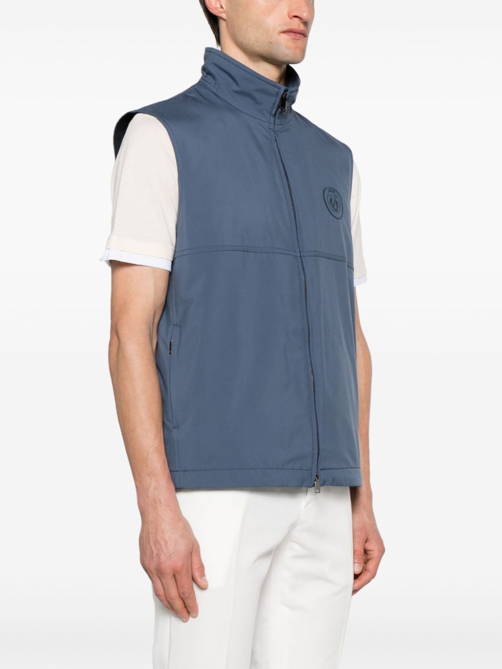 Shop Brioni Logo-patch Zip-up Gilet In Blau