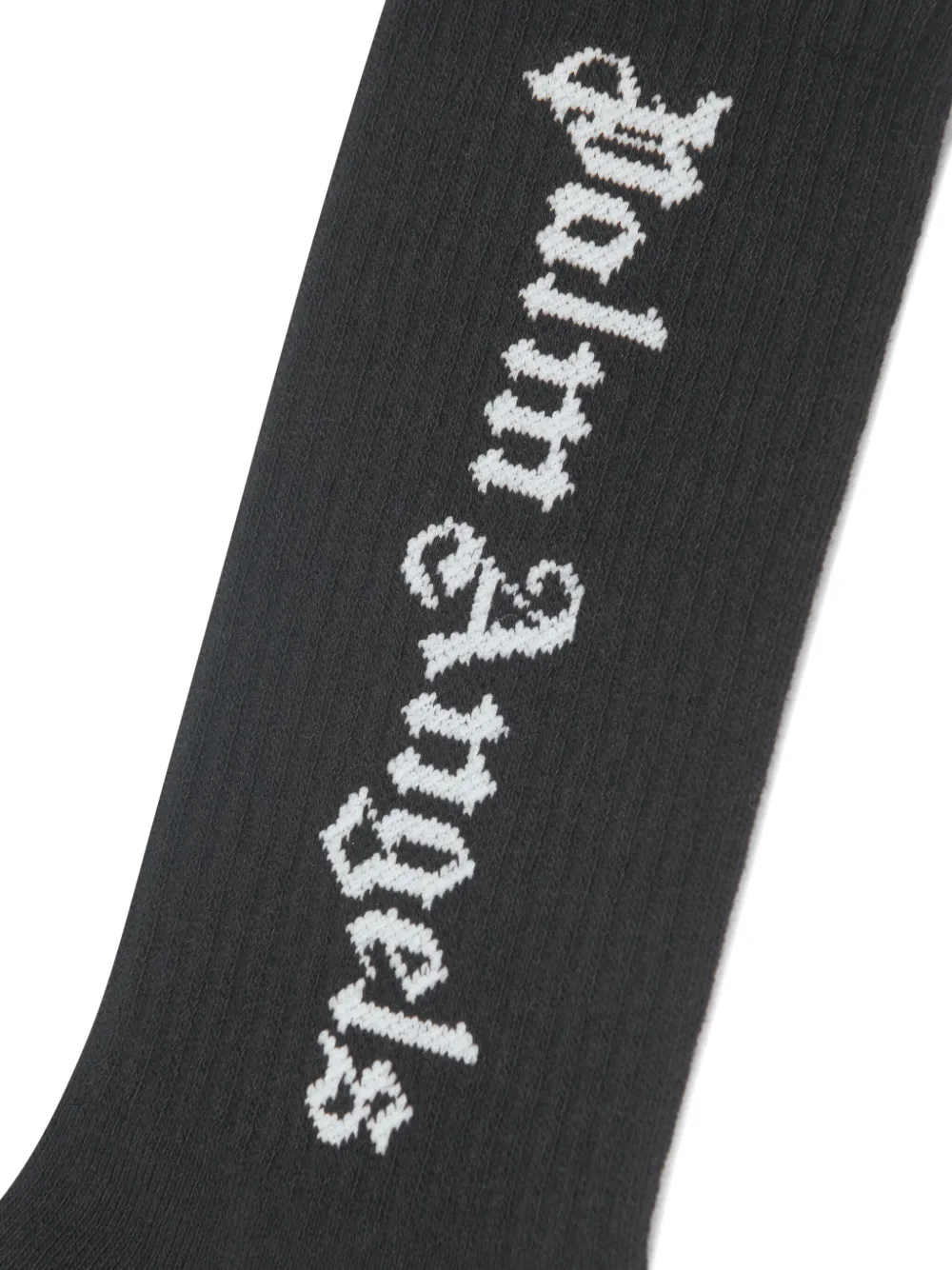 Shop Palm Angels Logo-intarsia Cotton Socks In Black