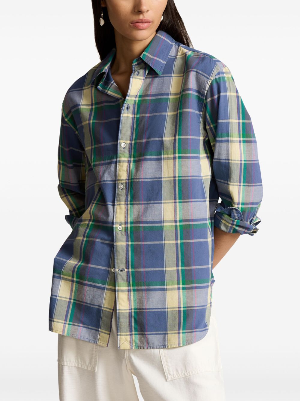 Shop Polo Ralph Lauren Check-print Cotton Shirt In Blue