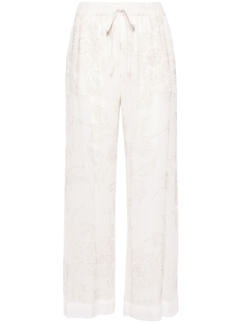 P.a.r.o.s.h Bead-embellished Wide-leg Trousers In White