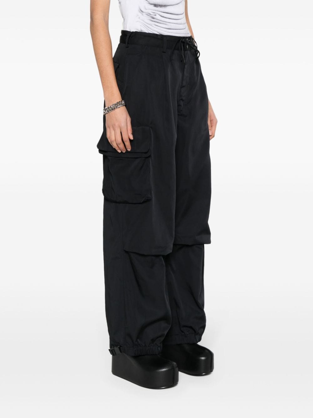 Shop Y-3 Cargo-pockets Twill Trousers In Black