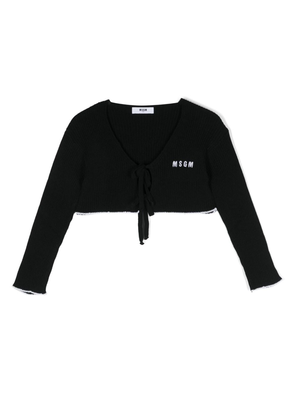 Msgm Kids' Logo-embroidered Ribbed-knit Cardigan In Black