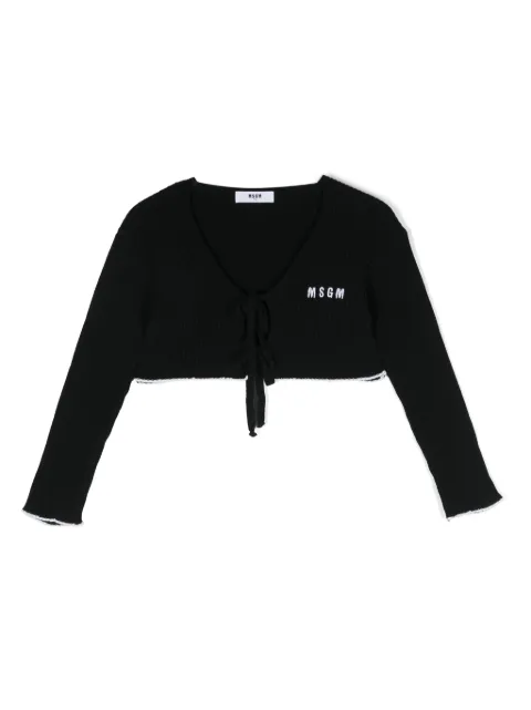 MSGM Kids logo-embroidered ribbed-knit cardigan