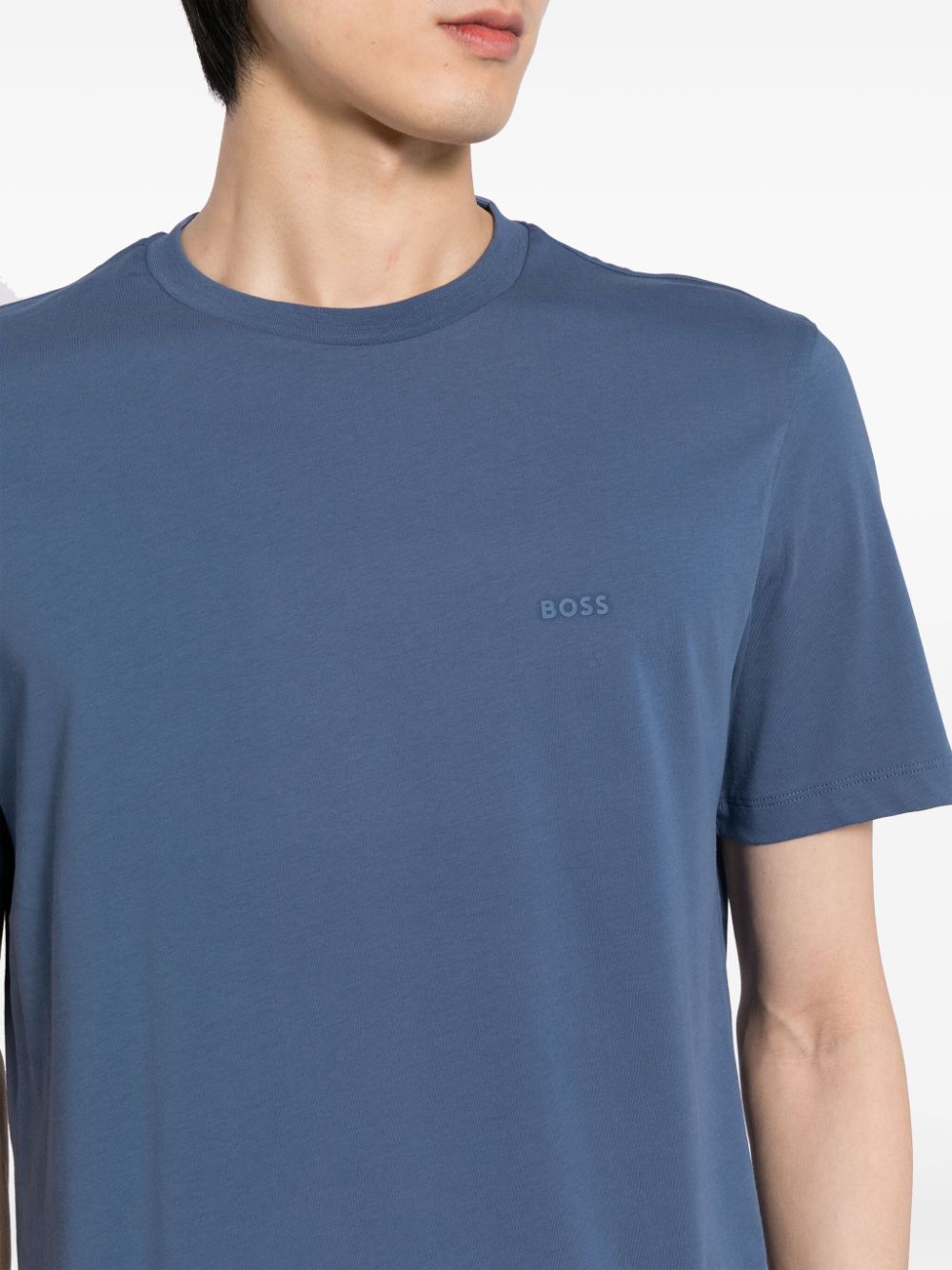 Shop Hugo Boss Logo-print Cotton T-shirt In 蓝色