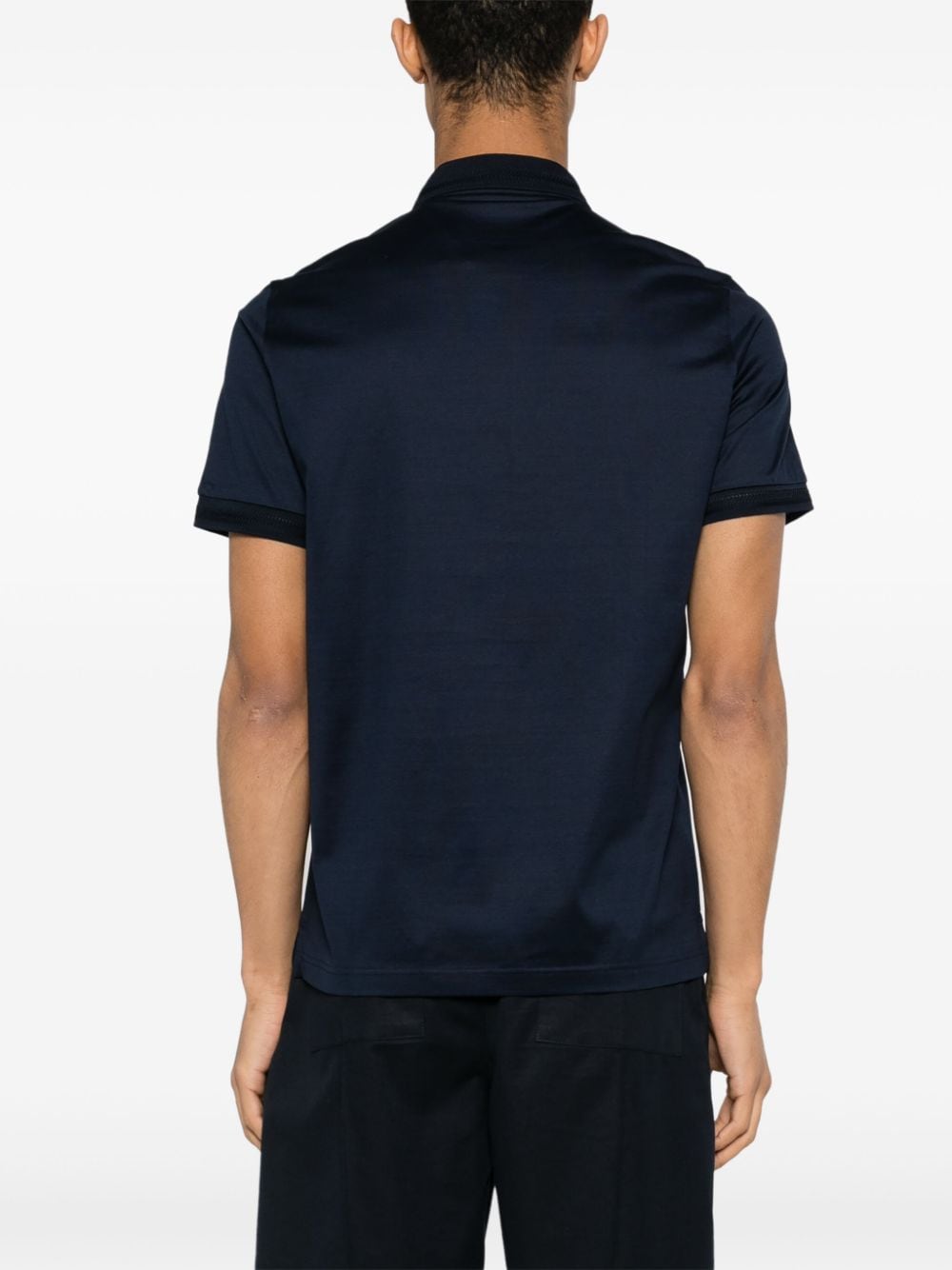 Shop Corneliani Fine-ribbed Cotton Polo Shirt In Blue