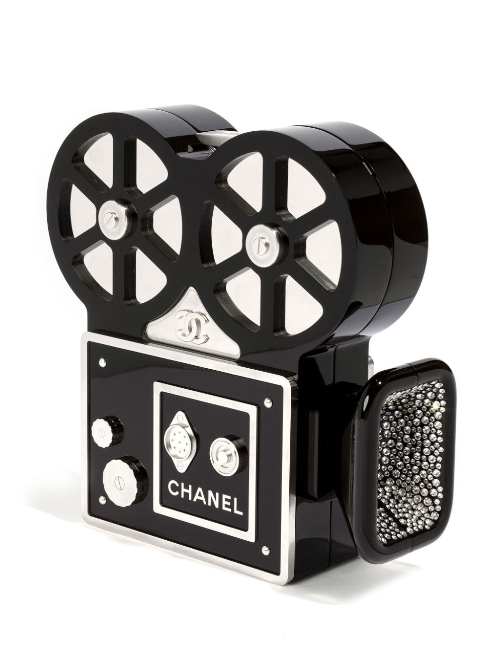 Pre-owned Chanel Buonasera Film Projector Minaudière Clutch Bag In Black