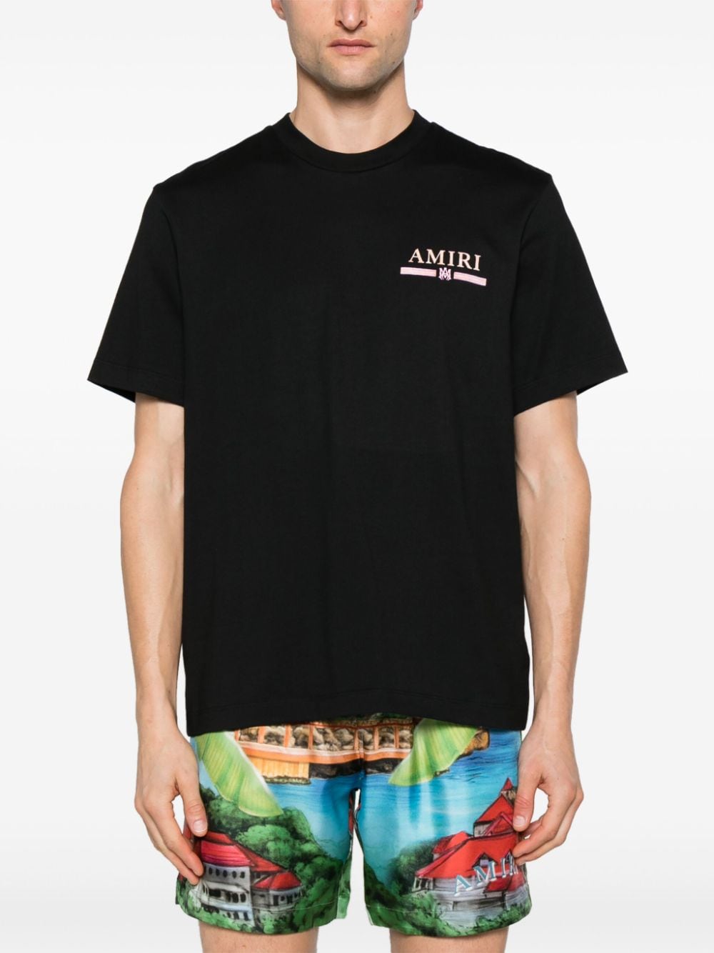 Shop Amiri Watercolor Bar Cotton T-shirt In Black