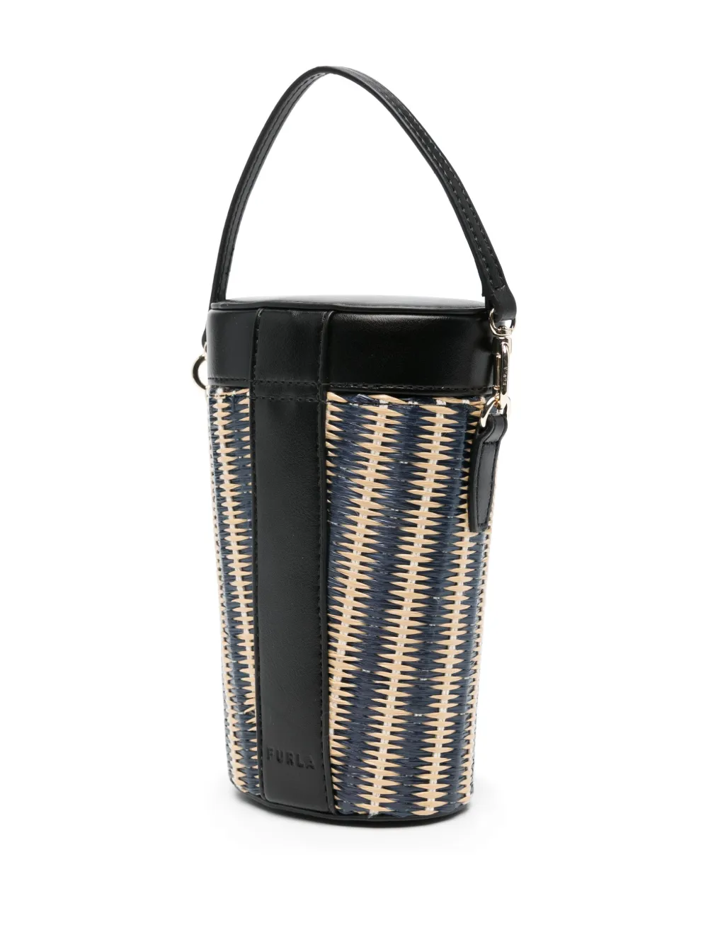 Furla Leather And Raffia Bucket Bag In 黑色