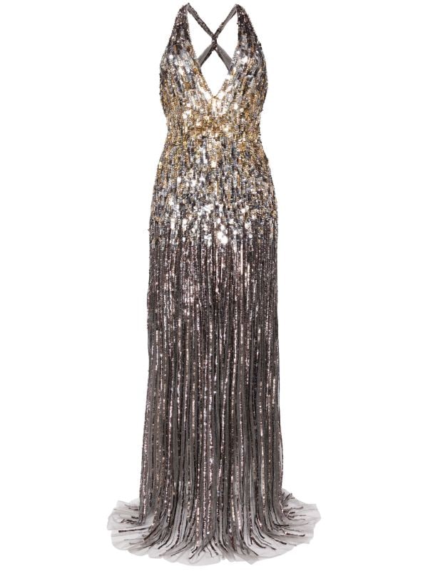 Jenny Packham Margot Halterneck Sequin Gown Farfetch