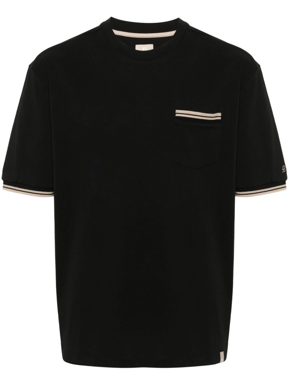 boggi milano t-shirt rayé en coton à logo brodé - noir