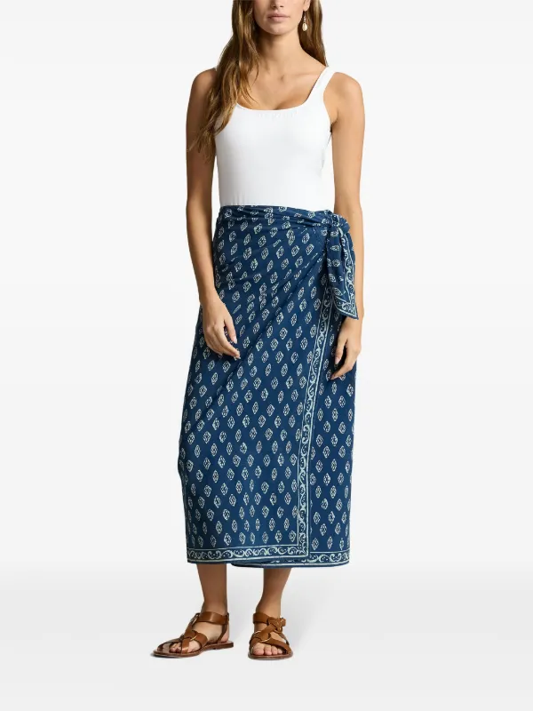 Ralph Lauren Women s Printed Cotton Wrap Skirt Size XXS in Navy Bell Floral