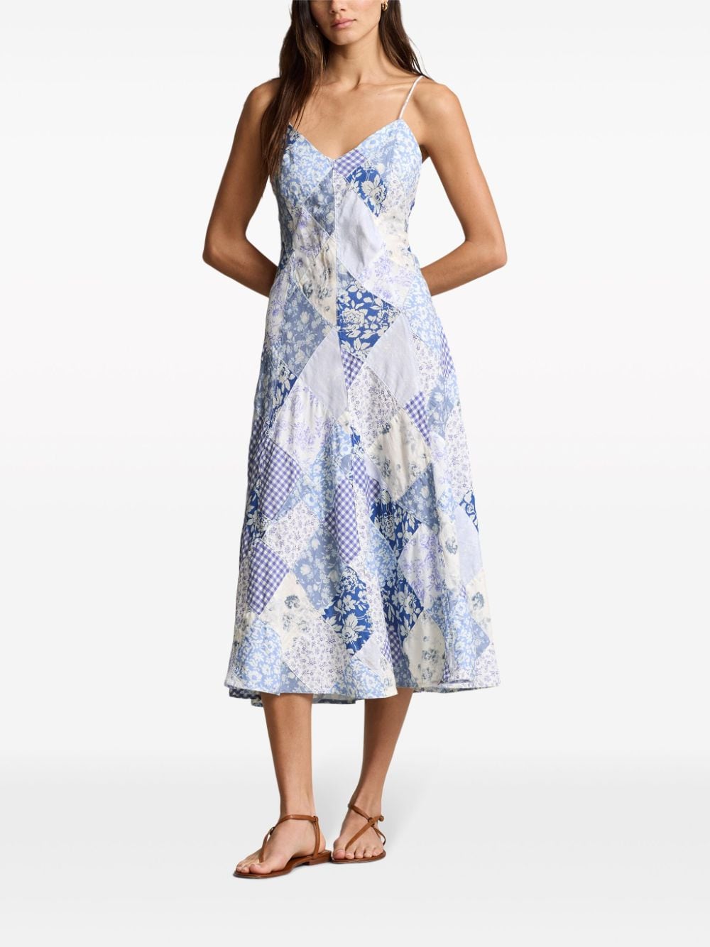 Shop Polo Ralph Lauren Sleeveless Patchwork Midi Dress In Blue