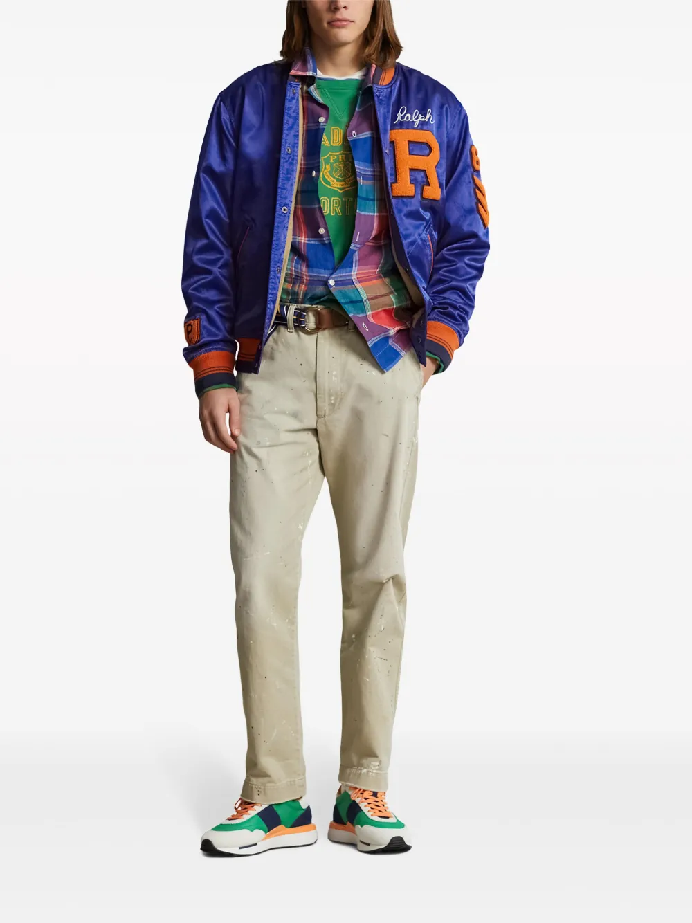 Shop Polo Ralph Lauren Satin Baseball Bomber Jacket In Blue