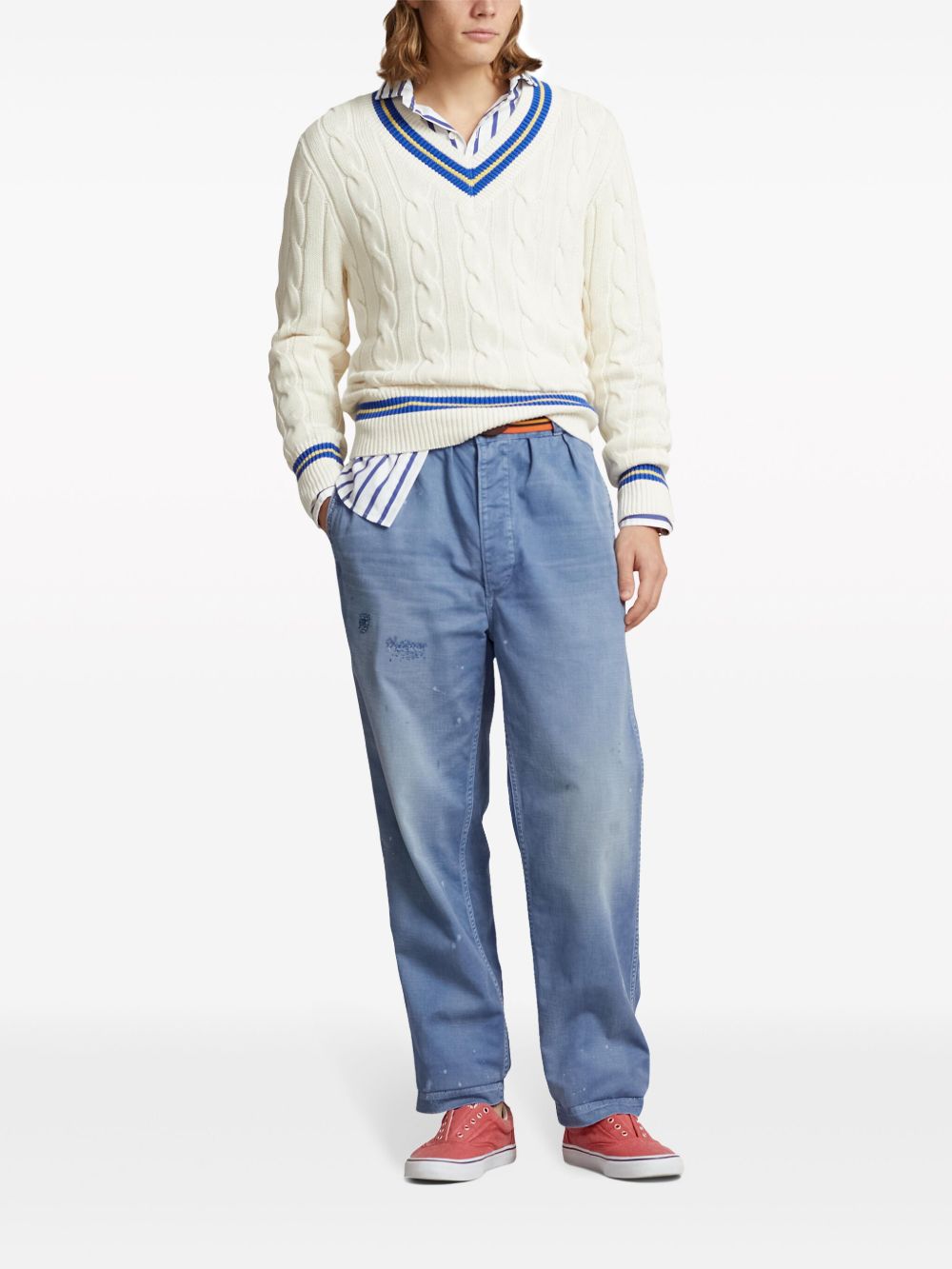 Shop Polo Ralph Lauren Cable-knit Cotton-blend Jumper In White