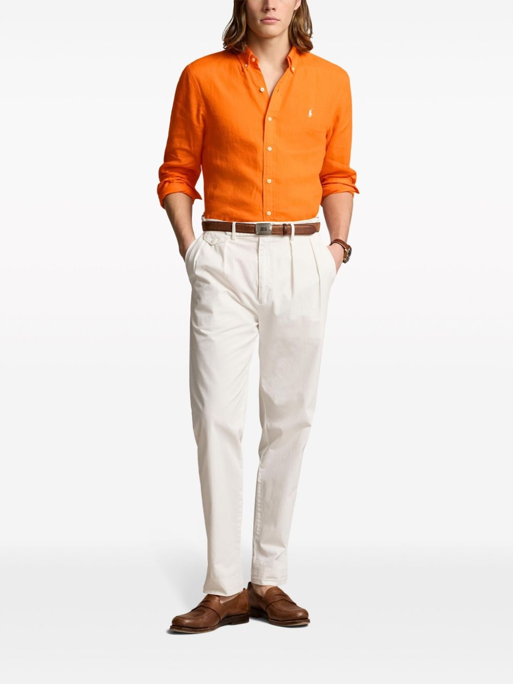 Polo Ralph Lauren Linnen overhemd met geborduurd logo Oranje