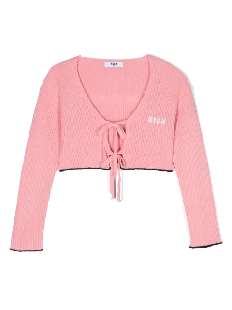 MSGM Kids embroidered-logo cropped cardigan