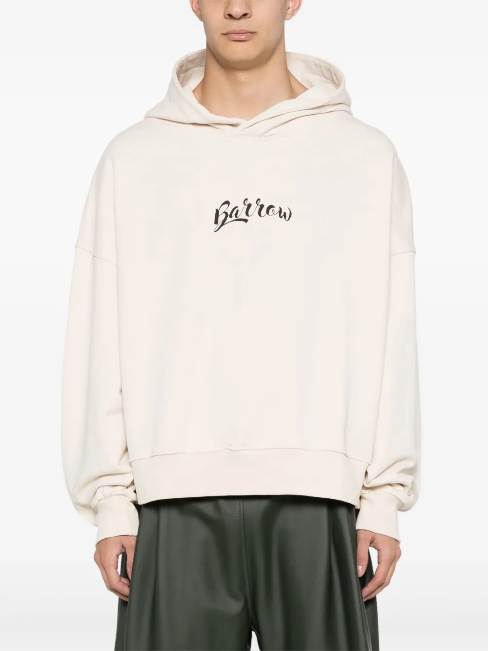 Shop Barrow Logo-print Cotton Hoodie In Bw009 Turtledove