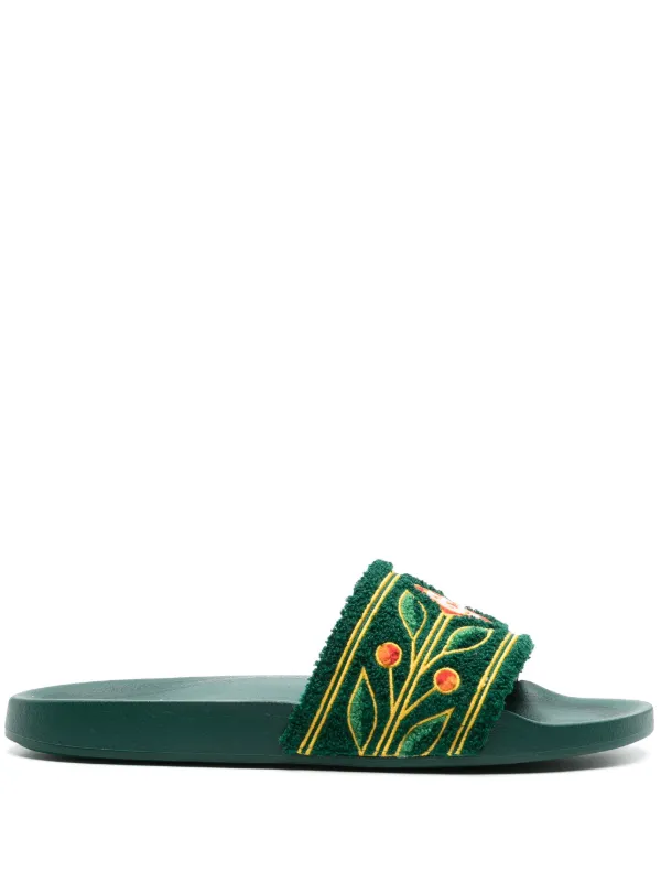 Casablanca Embroidered terry cloth Slides Green FARFETCH AU