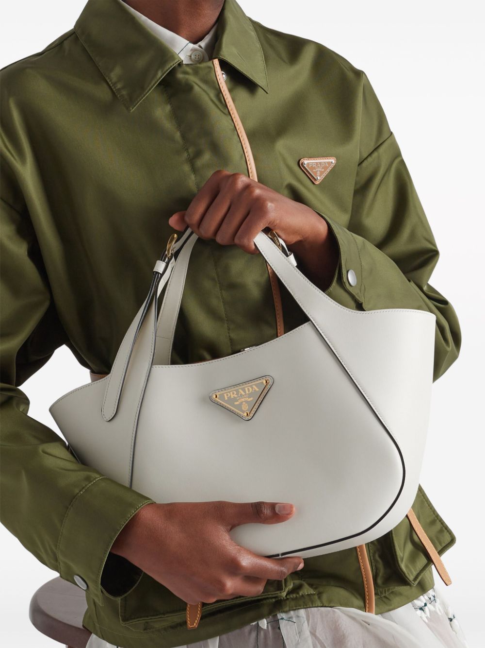 Shop Prada Medium Triangle-logo Tote Bag In White