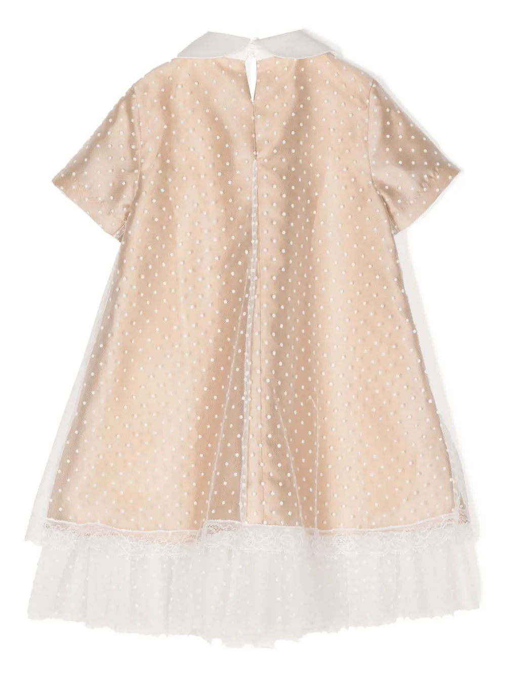 Shop Fendi Logo-embroidered Lace-trim Dress In Neutrals