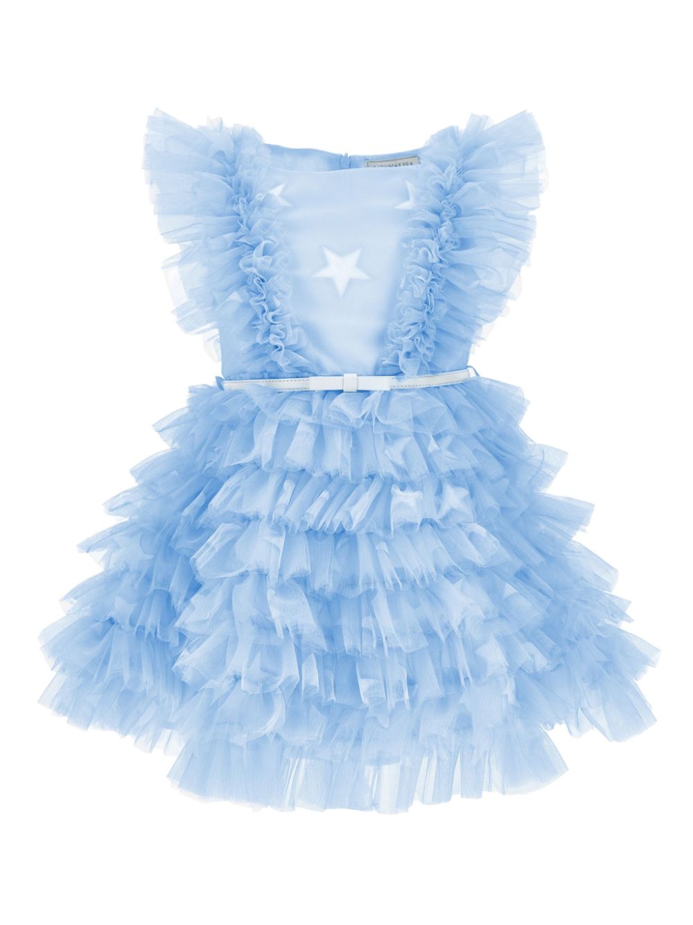 Shop Monnalisa Star-print Tulle Dress In Blue